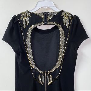 Black backless mini dress with beading